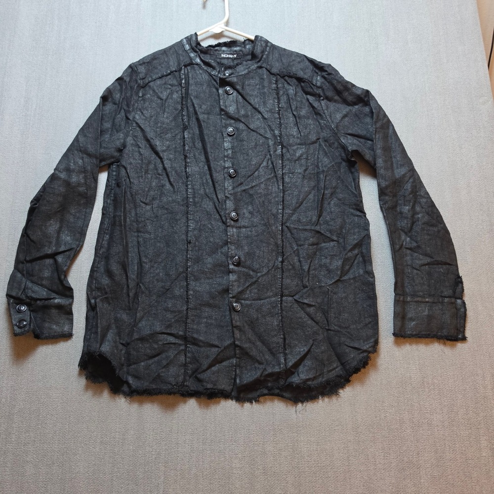 NOHOW Button Down Shirt Mens M Black Silver Linen Distressed Raw Edge Italy